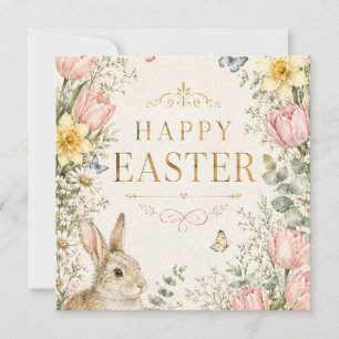 Watercolor Easter Bunny Greeting Card, Pastel Save The Date