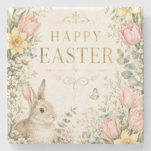 Watercolor Easter Bunny Greeting Card, Pastel Stone Coaster