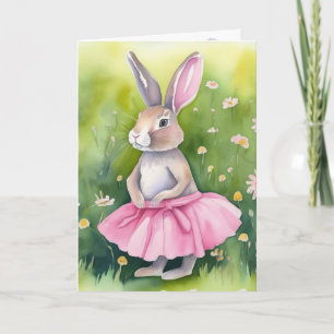 Watercolor Easter Bunny In Pink Tutu Holiday Card
