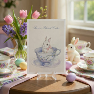 Watercolor Easter Bunny in Teacup Folded Holiday  Card