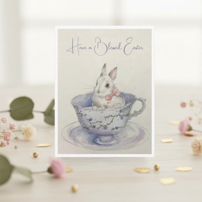 Watercolor Easter Bunny in Teacup  Holiday Postcard (Creator Uploaded)