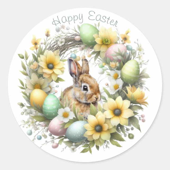 Watercolor Easter Bunny Personalised Classic Round Sticker (Front)