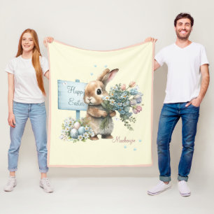 Watercolor Easter Bunny Personalised Fleece Blanket
