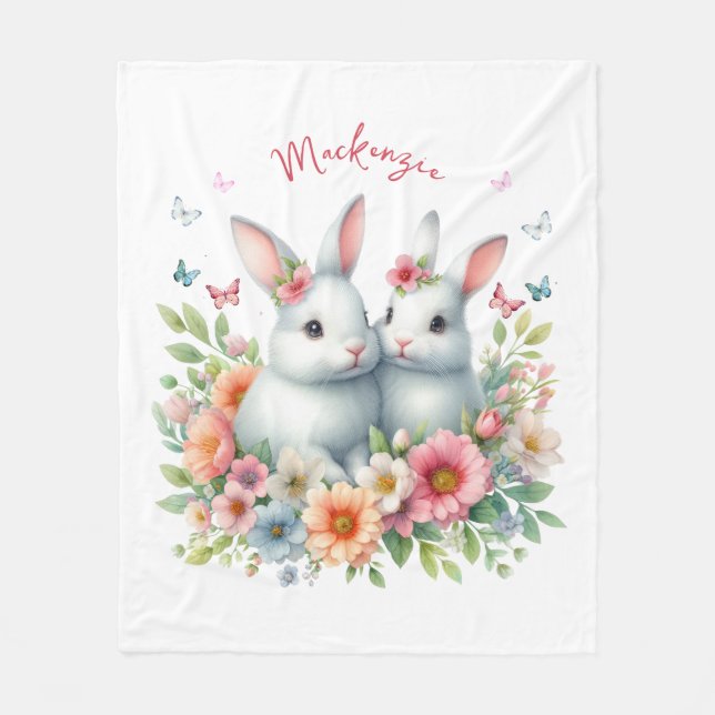 Watercolor Easter Bunny Personalised Fleece Blanket (Front)
