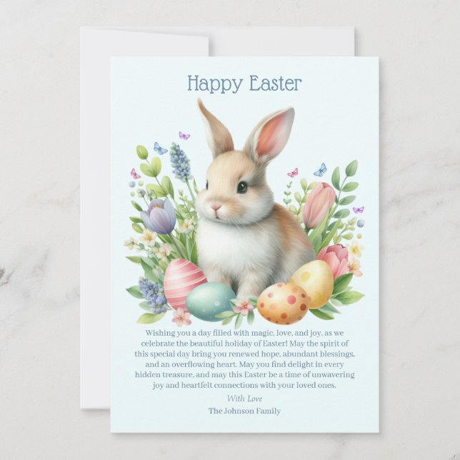 Watercolor Easter Bunny Personalised Holiday Card (Front)
