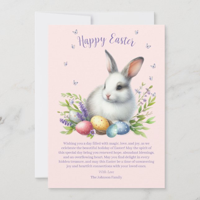 Watercolor Easter Bunny Personalised Holiday Card (Front)