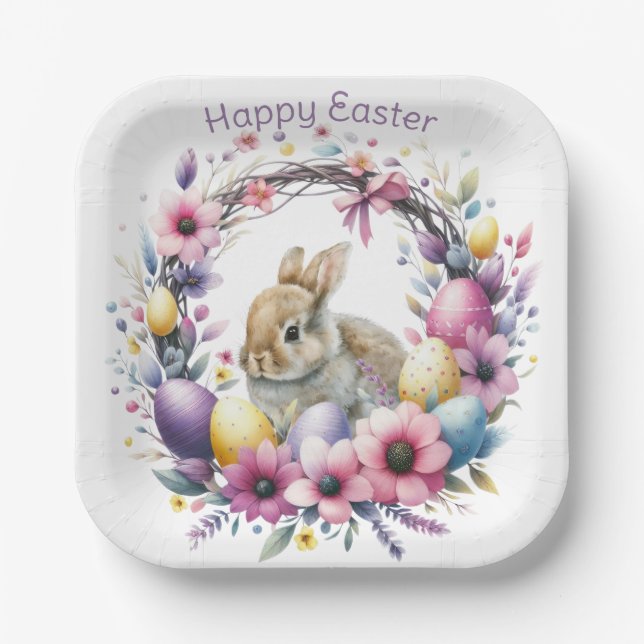 Watercolor Easter Bunny Personalised Paper Plate (Front)
