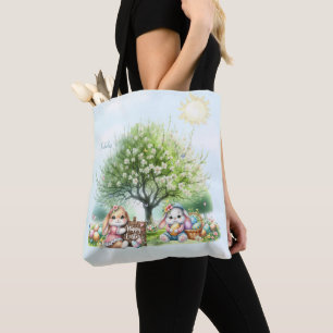 Watercolor Easter Bunny Personalised Tote Bag