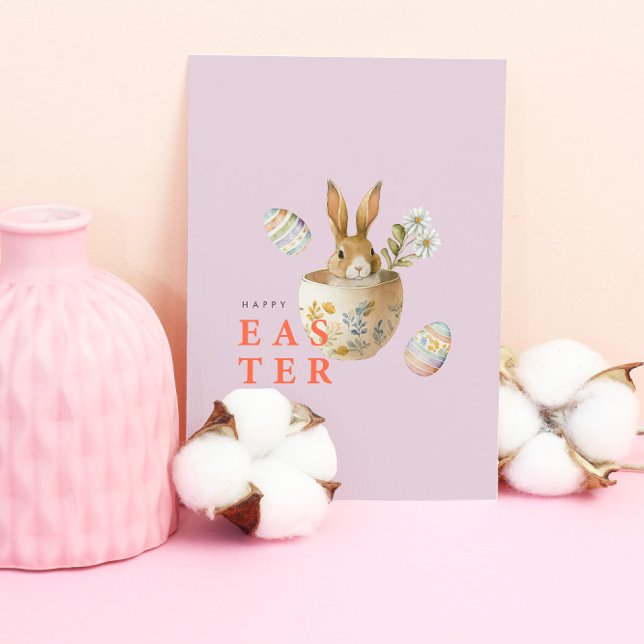 Watercolor Easter Bunny Pink Holiday Card (Creator Uploaded)