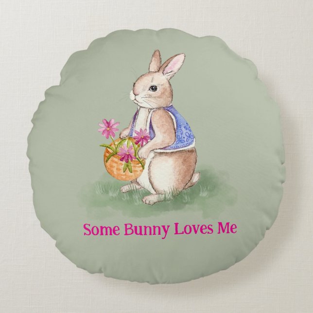 Watercolor Easter Bunny Round Cushion (Front)