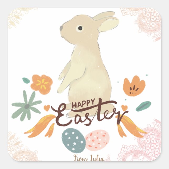 Watercolor Easter bunny Square Sticker (Front)