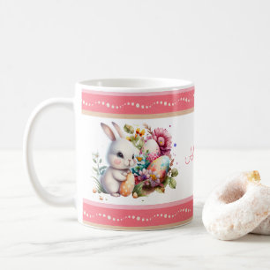 Watercolor Easter Bunny Striped Border Coffee Mug