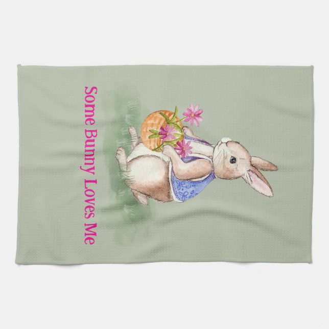 Watercolor Easter Bunny Tea Towel (Horizontal)