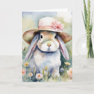 Watercolor Easter Bunny With Bonnet Card