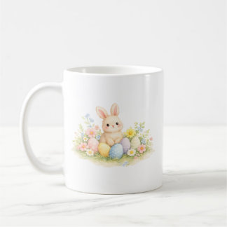Watercolor Easter Bunny with Pastel Eggs and Sprin Coffee Mug