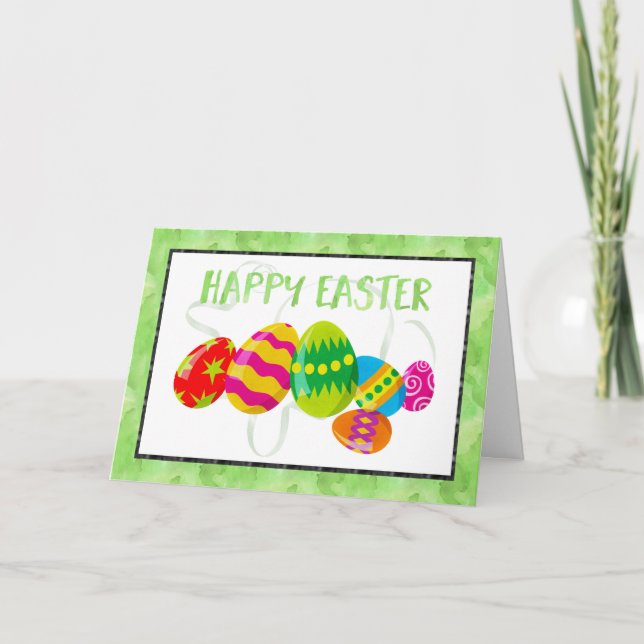 Watercolor Easter Card with Easter Eggs (Front)