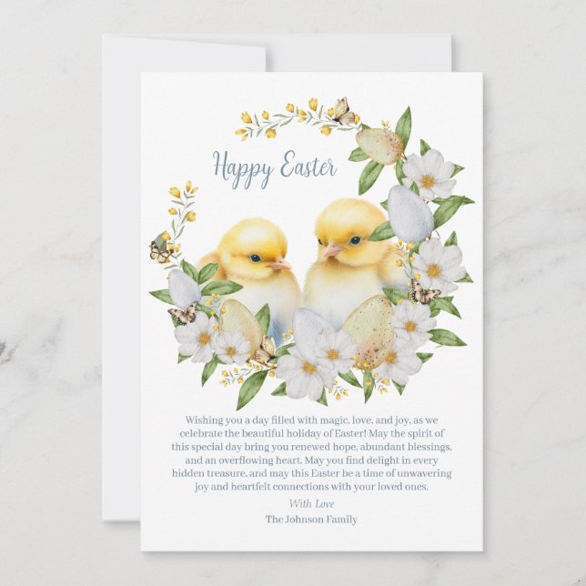 Watercolor Easter Chick Personalised Holiday Card (Front)