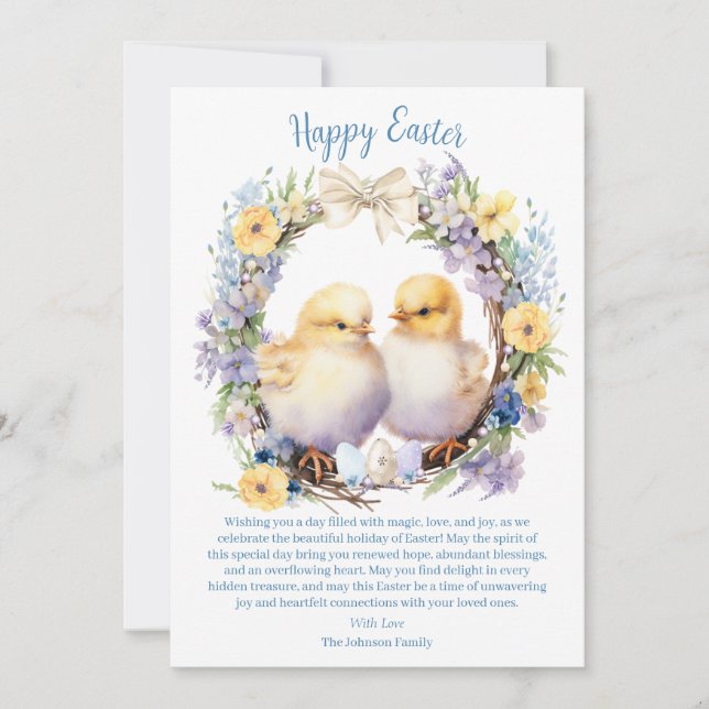 Watercolor Easter Chick Personalised Holiday Card (Front)