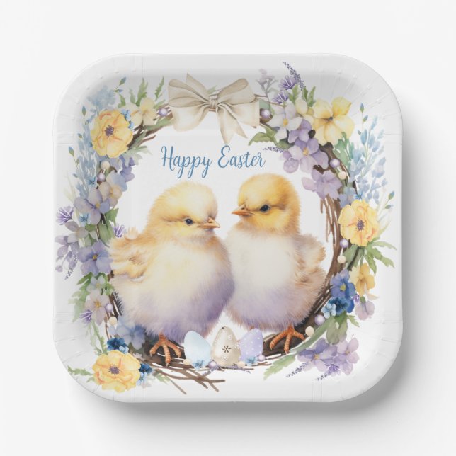Watercolor Easter Chick Personalised Paper Plate (Front)