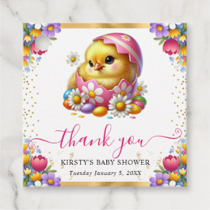 Watercolor Easter Chick Spring Flowers Baby Shower Favour Tags
