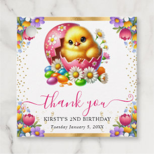 Watercolor Easter Chick Spring Flowers Birthday Favour Tags