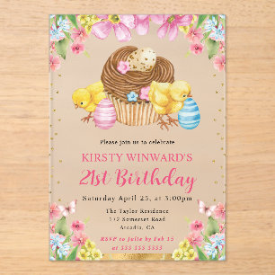 Watercolor Easter Chicks Spring 21st Birthday Acrylic Invitations