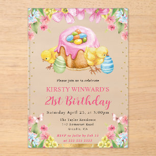 Watercolor Easter Chicks Spring 21st Birthday Acrylic Invitations