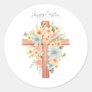 Watercolor Easter Cross Personalised Classic Round Sticker