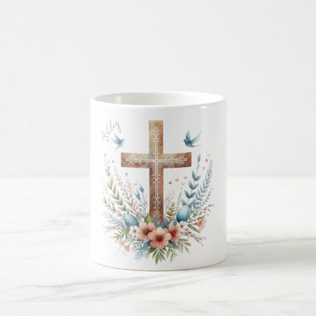 Watercolor Easter Cross Personalised Coffee Mug (Center)