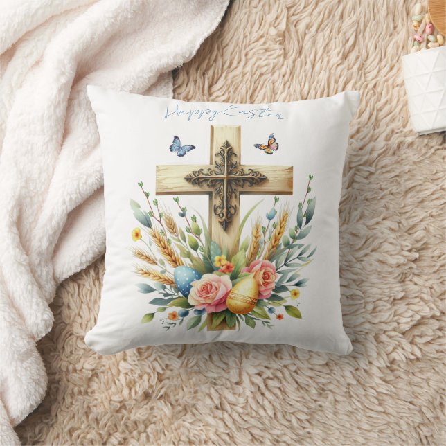 Watercolor Easter Cross Personalised Cushion (Blanket)