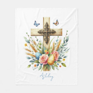 Watercolor Easter Cross Personalised Fleece Blanket