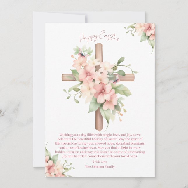 Watercolor Easter Cross Personalised Holiday Card (Front)