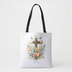 Watercolor Easter Cross Personalised Tote Bag