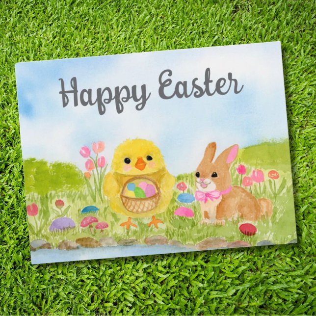  Watercolor Easter Egg Chick Easter Bunny  Postcard (Creator Uploaded)