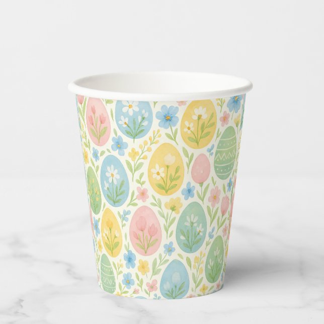 Watercolor Easter Egg Floral Paper Cups (Front)