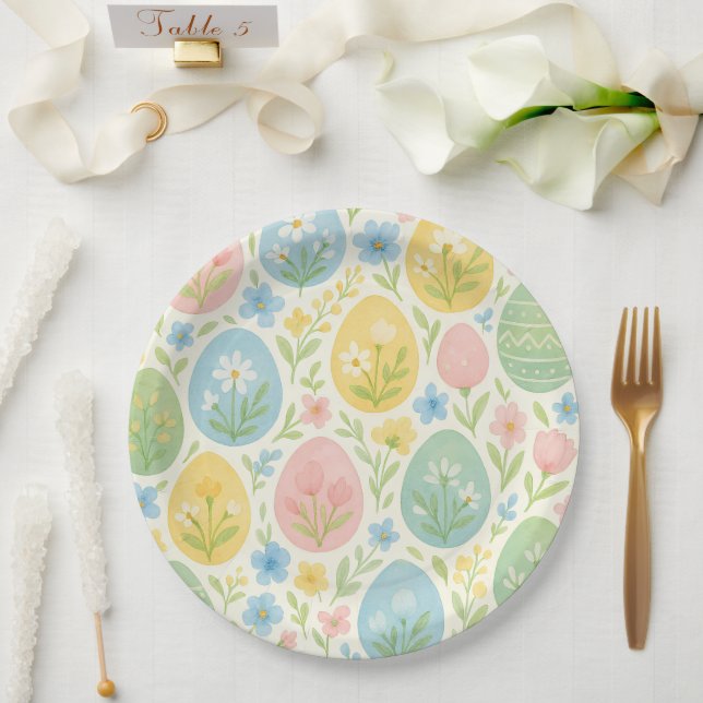 Watercolor Easter Egg Floral Paper Plates (Wedding)