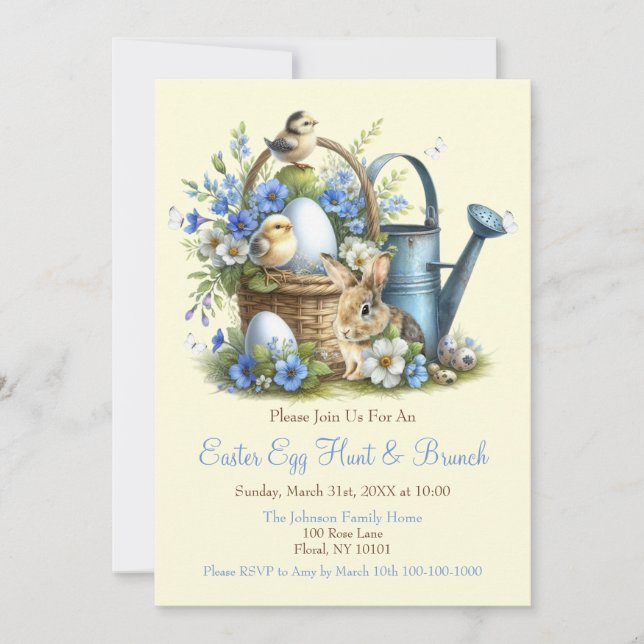Watercolor Easter Egg Hunt and Brunch Invitation (Front)