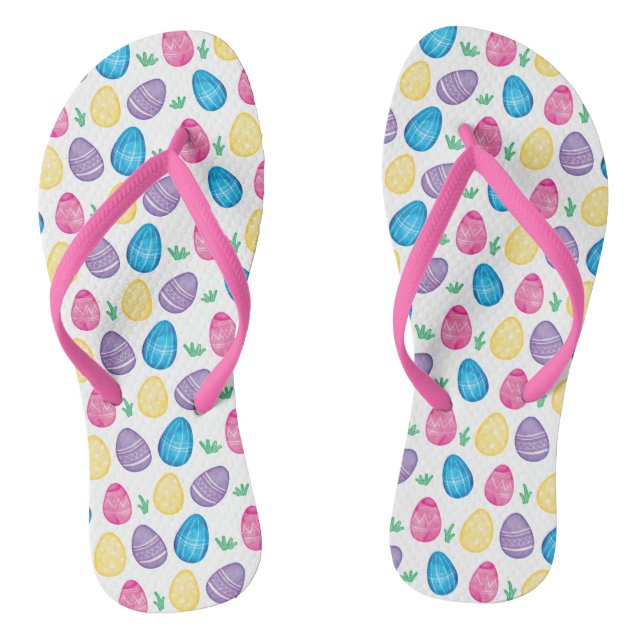 Watercolor Easter Egg Hunt Pattern Thongs (Footbed)