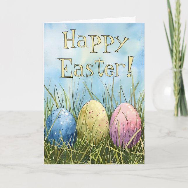 Watercolor Easter Egg Trio  Holiday Card (Front)
