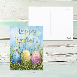 Watercolor Easter Egg Trio Postcard