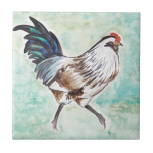 Watercolor Easter Egger Rooster Ceramic Tile