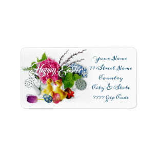 Watercolor Easter Eggs, Ducklings & Spring Flowers Label