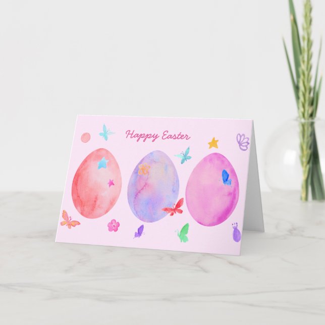 Watercolor Easter Eggs Greeting Card (Front)