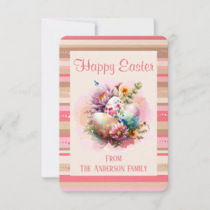 Watercolor Easter Eggs Striped Border Easter Card