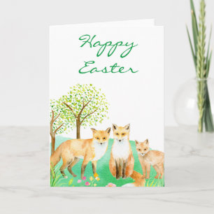 Watercolor Easter fox family Card