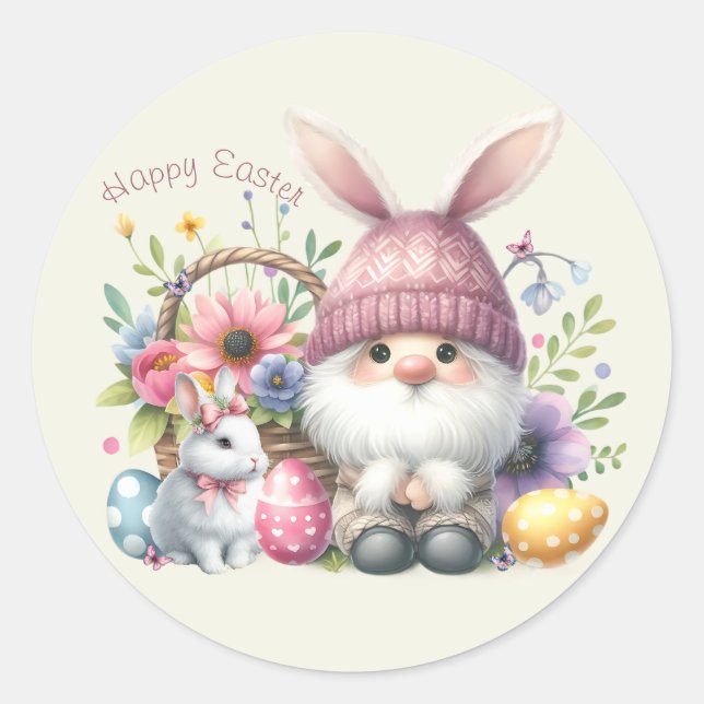 Watercolor Easter Gnome Personalised Classic Round Sticker (Front)