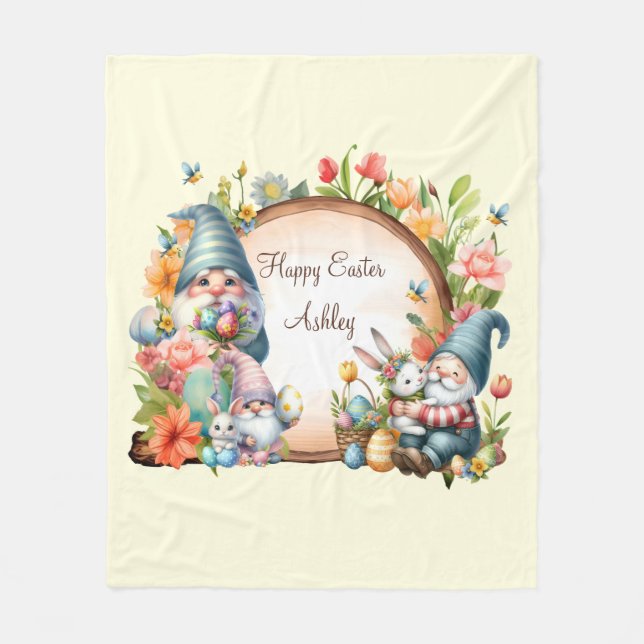 Watercolor Easter Gnome Personalised Fleece Blanket (Front)