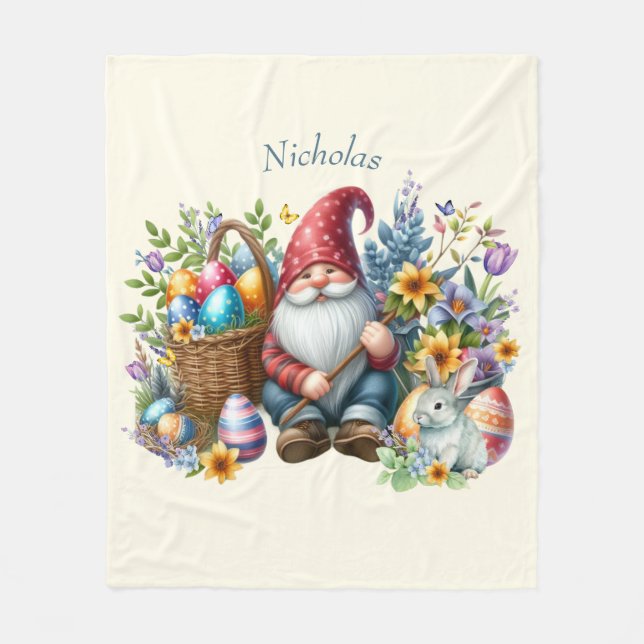 Watercolor Easter Gnome Personalised Fleece Blanket (Front)