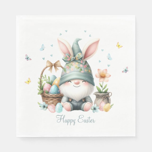 Watercolor Easter Gnome Personalised Napkin (Front)