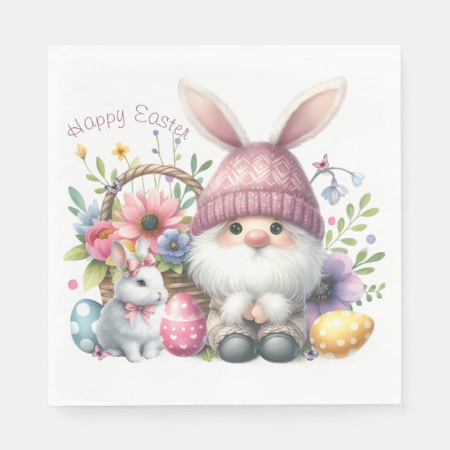 Watercolor Easter Gnome Personalised Napkin (Front)